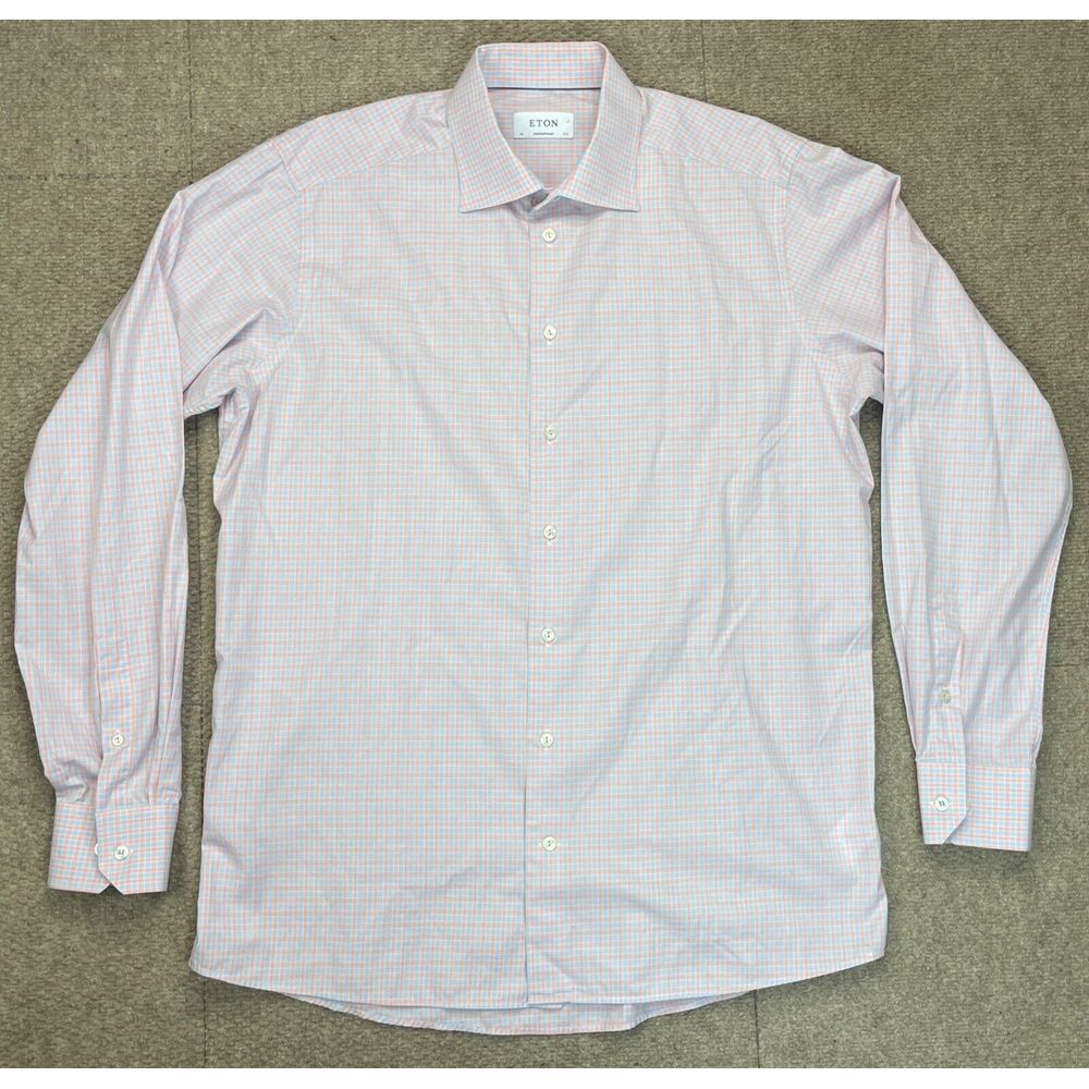 Eton Men s Check Button Up Long Sleeve Shirt Size 44-17 1/2